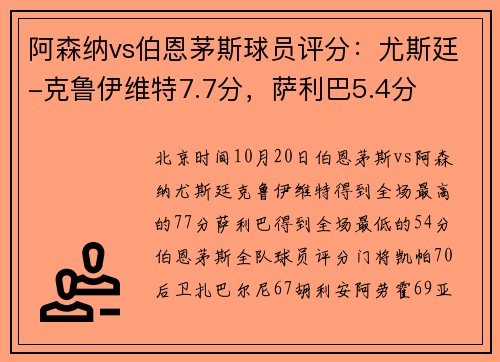阿森纳vs伯恩茅斯球员评分：尤斯廷-克鲁伊维特7.7分，萨利巴5.4分