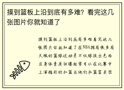 摸到篮板上沿到底有多难？看完这几张图片你就知道了